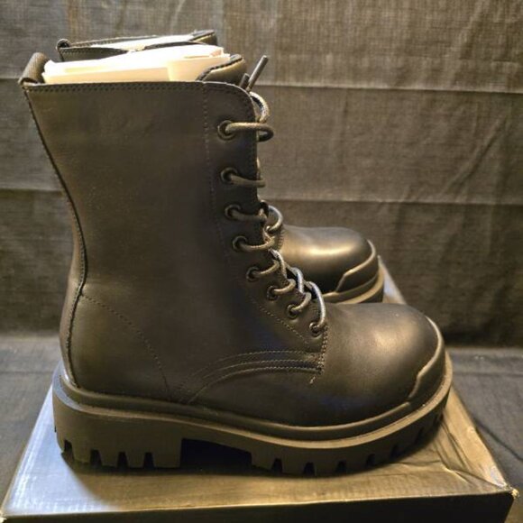 Ready Salted Black Combat Boots with Side Zipper Women's 10 - Picture 4 of 5
